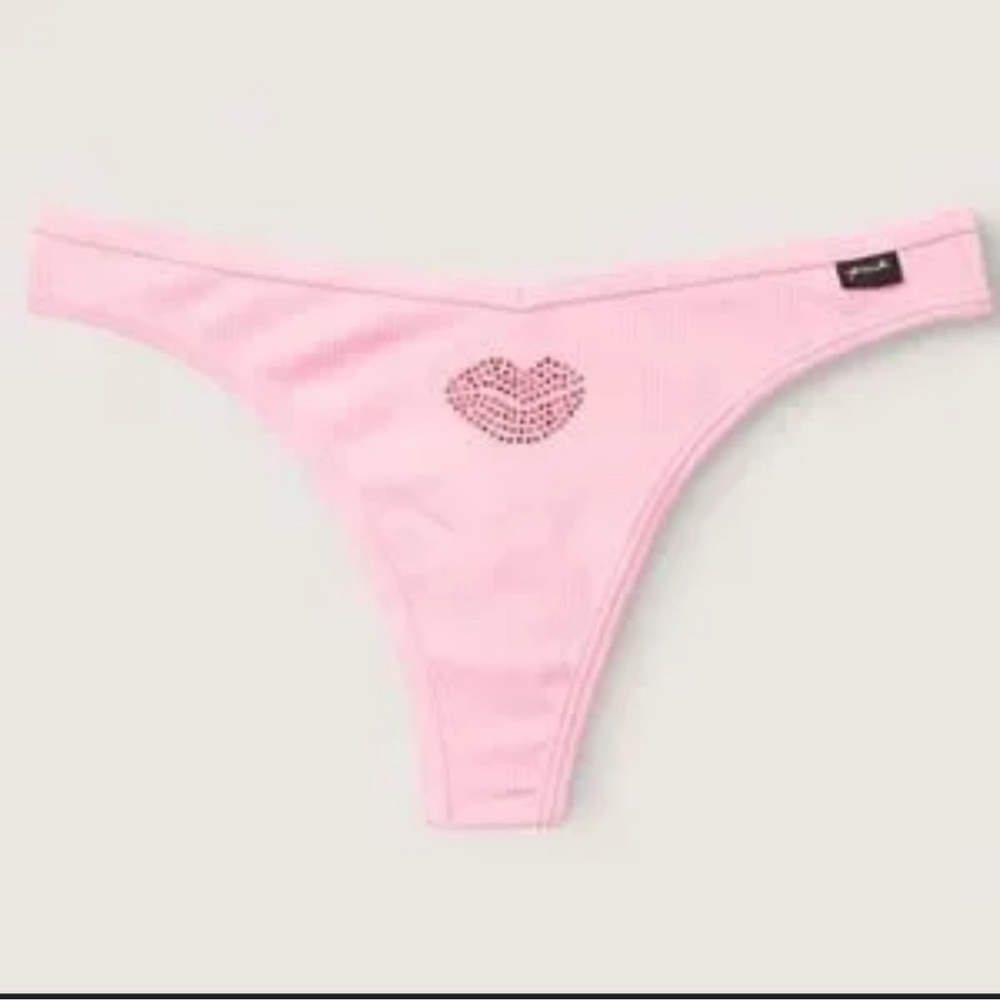 Victoria's Secret Pink Thong with Rhinestone Lips